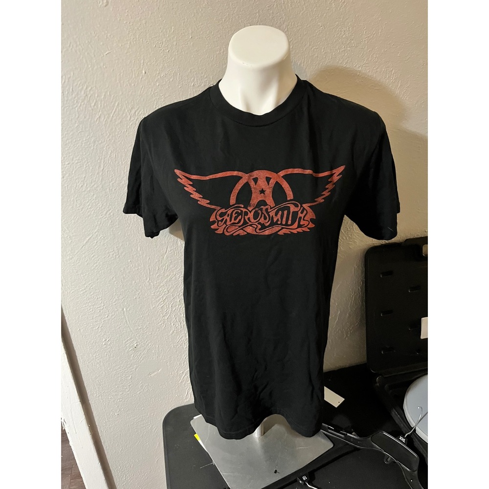Aerosmith Band T-Shirt Black‎ Red Winged Logo Graphic Tee Womens Small